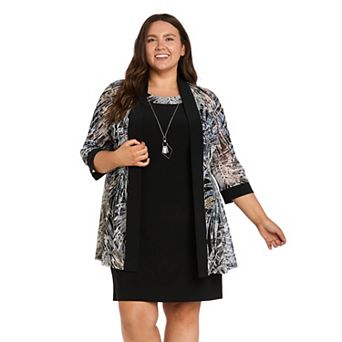 Plus Size R&M Richards Abstract Puff Print Jacket & Sheath Dress Set