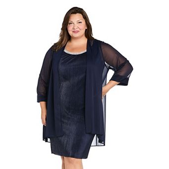 Plus Size R&M Richards Glitter Pleated Shift Dress & Chiffon Jacket Set
