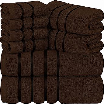 Set of 8 Luxury Cotton Viscose Towel Set Highly Absorbent Stripe