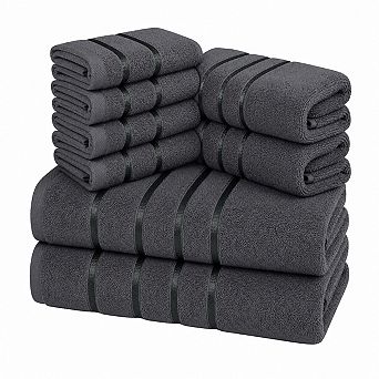 Set of 8 Luxury Cotton Viscose Towel Set Highly Absorbent Stripe