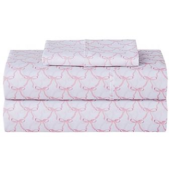 4 pc Bowknot Printed Microfiber Sheet Set Breathable Silky Soft