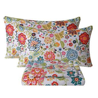 Queen Size 4 pc Floral Microfiber Bedding Set Ultra Soft Deep Pocket Breathable