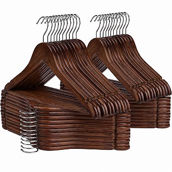 60 Pack Heavy Duty Wooden Clothes Hangers With Non Slip Notches For Closet