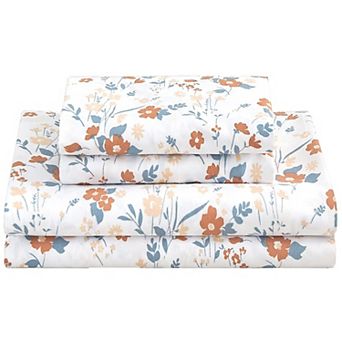 4 pc Floral Printed Microfiber Queen Sheet Set Deep Pocket Corner Straps