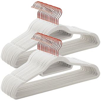 50 Pack Gray Velvet Non Slip Space Saving Clothes Hangers With Rose Hook And Tie Bar