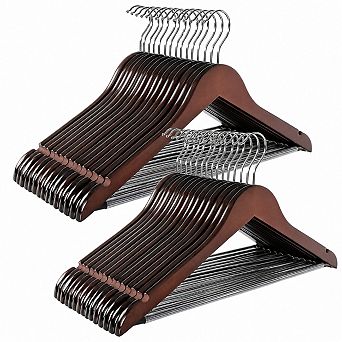 30 Pack Solid Wood Coat Hangers Non Slip Pant Bar 360 Swivel Hook Shoulder Notches