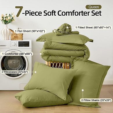 Queen Comforter Set , 7 Pieces Soft Bedding Sets Queen Size, All Season Lightweight Bed in a Bag