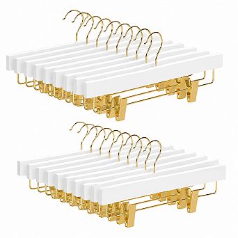 White Wooden Pants Hangers 20 Pack 360 Swivel Hook Adjustable Clips