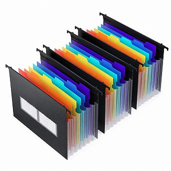 Plastic Hanging File Folders 7 Accordion Pockets Large Capacity Multi Color Tabs Letter Size 3 Packs