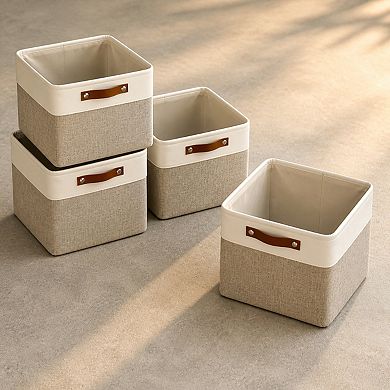 Collapsible Fabric Storage Baskets Set With Handles For Home Organization