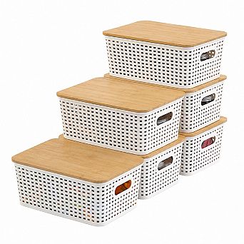 6 Pack Stackable Plastic Storage Bins With Lids Labels For Organization