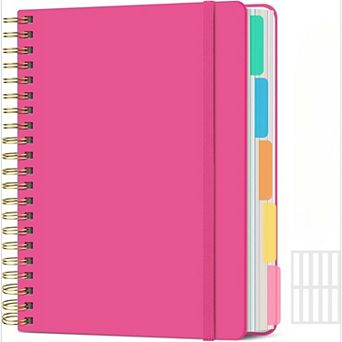Hardcover Spiral 5 Subject Notebook Removable Dividers College Ruled Lined Organizer