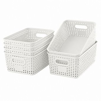 6 Pack Sturdy Woven Plastic Storage Baskets Organizer for Shelves Closets Countertops