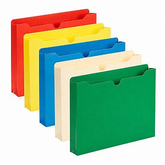 25 Pack Letter Size Heavy Duty Expandable File Jackets Assorted Colors Reinforced Tab