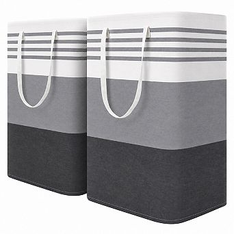 2 Pack Laundry Baskets Hampers 75L Foldable Waterproof Reinforced Handles For Bedroom Bathroom Dorm