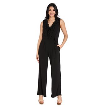 Petite R&M Richards Ruffled V-Neck Wide-Leg Jumpsuit with Pockets