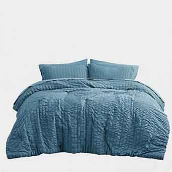 Seersucker Queen Comforter Set,7 pc All Season Lightweight Bed in a Bag Bedding Set with Comforter