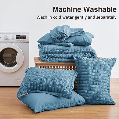 Seersucker Queen Comforter Set,7Piece All Season Lightweight Bed in a Bag Bedding Set with Comforter