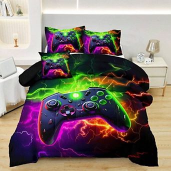 Gamer Comforter Set 4 pc Microfiber Gaming Theme Boys Bedroom Decor