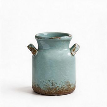 Green Boho Distressed Ceramic Vase Rustic Style Decor