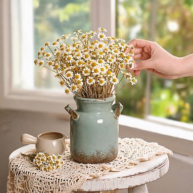 Green Boho Distressed Ceramic Vase Rustic Style Decor