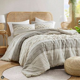 Farmhouse Boho Cotton Comforter Set with Chenille Tufted Stripes