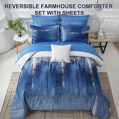 8 Pieces Comforter Set Queen Size Reversible Gradient Boho Bedding Set,Comforter, Sheets,Pillowcases