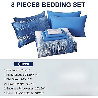 8 Pieces Comforter Set Queen Size Reversible Gradient Boho Bedding Set,Comforter, Sheets,Pillowcases