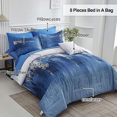 8 Pieces Comforter Set Queen Size Reversible Gradient Boho Bedding Set,Comforter, Sheets,Pillowcases
