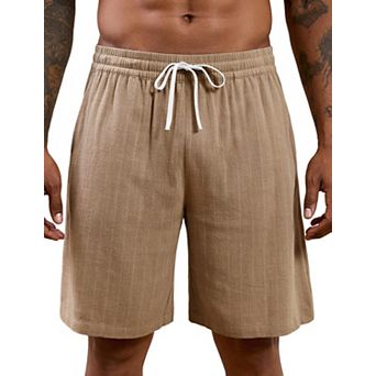 Mens Striped Casual Shorts Elastic Waist Drawstring Lightweight Summer Beach Wear