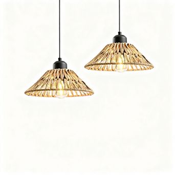 Battery Operated Rattan Pendant Light Outdoor Gazebo Remote Control