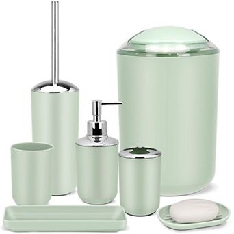 Green 7 pc Bathroom Set Plastic Bathroom Accessory Kit Home Dorm Hotel RV Housewarming Gift