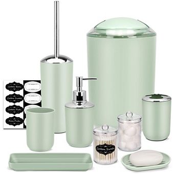 Green 9 pc Plastic Bathroom Accessory Kit Home Dorm Hotel RV Housewarming Gift