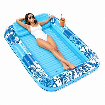 Inflatable Tanning Pool Lounger Float 6 in 1 Multi use Water Bed with Cup Holders