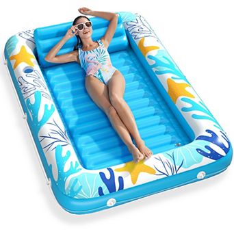 4 in 1 Inflatable Tanning Pool Lounger Float With Cup Holders