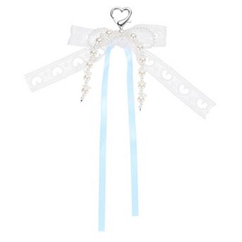 Pearl Bow Keychain, Y2k Aesthetic Hollow Heart Bowknot Ribbon Keyring Cute Bag Charm