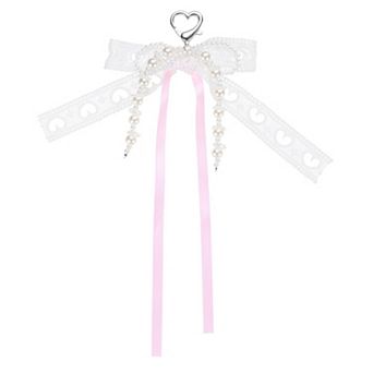 Pearl Bow Keychain, Y2k Aesthetic Hollow Heart Bowknot Ribbon Keyring Cute Bag Charm