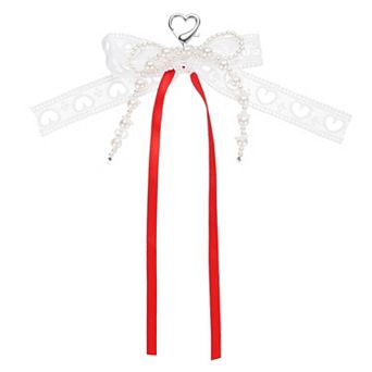 Pearl Bow Keychain, Y2k Aesthetic Hollow Heart Bowknot Ribbon Keyring Cute Bag Charm