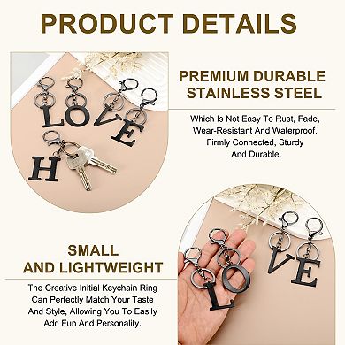 Initial Letter Key Chain, Stainless Steel Alphabet Keyring Charm Pendant Key Rings