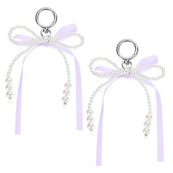 2 pc Pearl Bow Keychain, Y2k Aesthetic Imitation Pearl Bowknot Ribbon Keyring
