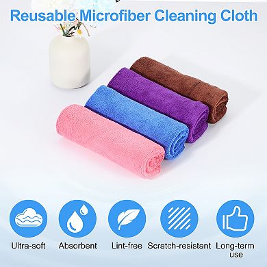 6Pcs Microfiber Cleaning Cloth, Multi-Functional Cleaning Towels Reusable Absorbent Rag with Hook