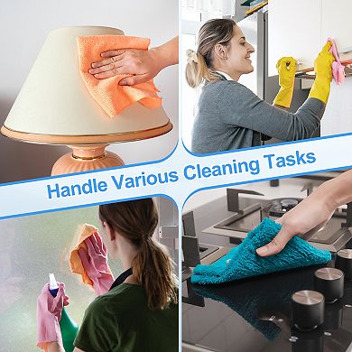 6Pcs Microfiber Cleaning Cloth, Multi-Functional Cleaning Towels Reusable Absorbent Rag with Hook