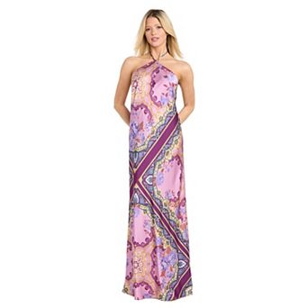Juniors' Morgan and Co Silky Printed Y-Neck Maxi Dress