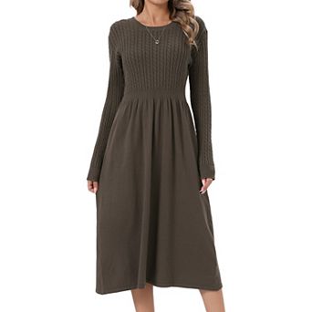 Women's Cable Knit Sweater Dress Fall Winter A-Line Midi Dresses