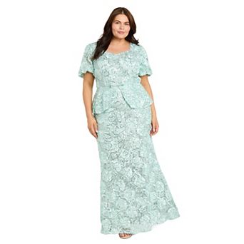 Plus Size R&M Richards Soutache Peplum Puff Sleeve Fit & Flare Gown