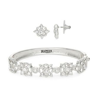 Napier Silver Tone Elevated Simulated Stones Earrings & Bracelet Set