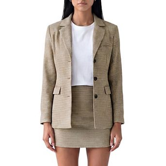 Women's 2 pc Set Jacket Bodycon Mini Skirt Plaid Blazer Suits
