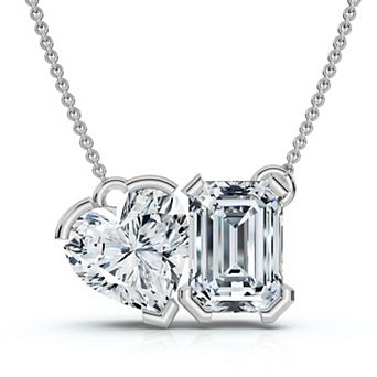 EX3 Diamond 14k Gold 2 Carat T.W. Lab-Grown Diamond Heart & Emerald-Cut Pendant Necklace