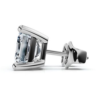 EX3 Diamond 14k White Gold 2 Carat T.W. Diamond Asscher Cut Prong Set Stud Earrings