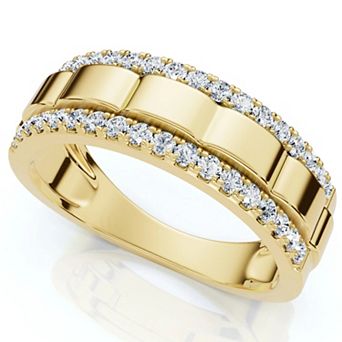 EX3 Diamond Men's 10k White Gold 1/2 Carat T.W. Diamond Round Brilliant Prong Set Anniversary Ring